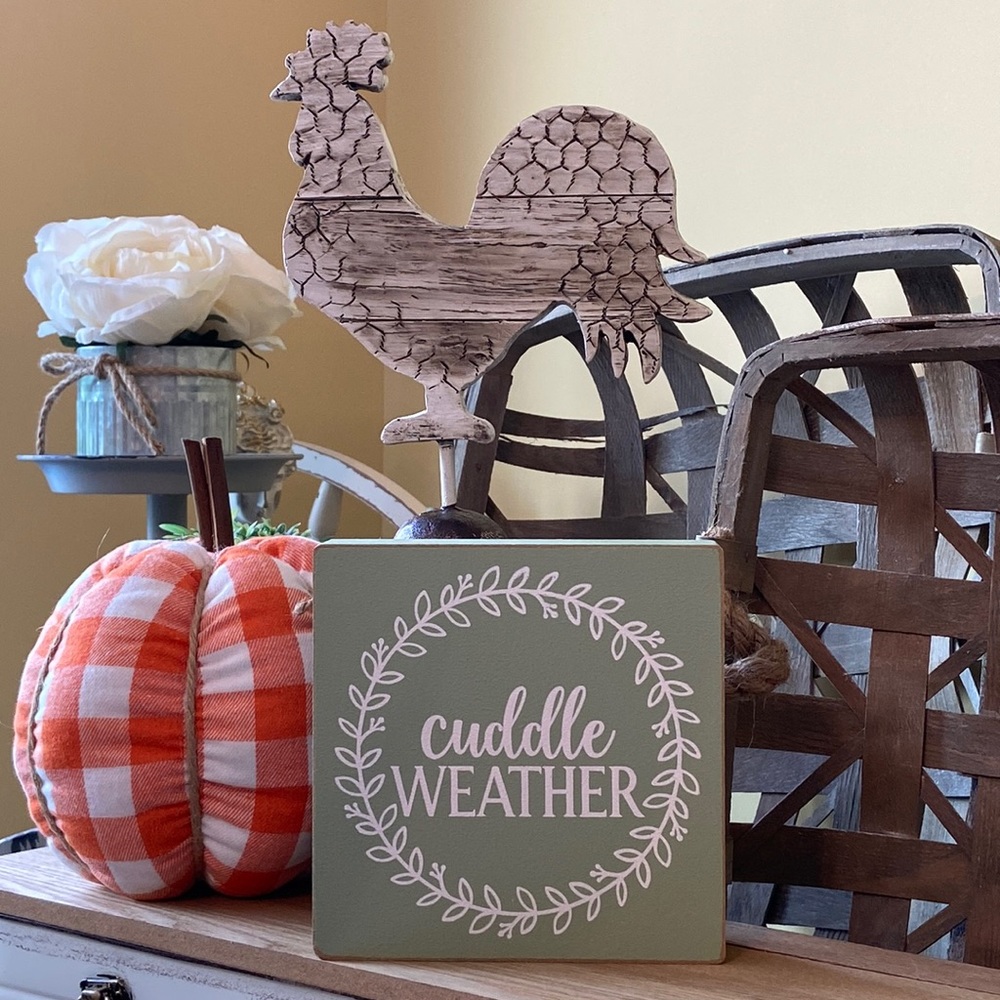 NEW! Shabby Chic Cottage Farmhouse Fall Harvest Cuddle Weather Wood Sign - Picture 3 of 7